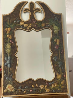 20 c Italian Florentine Fleur de Lus Painted Fruits Flowers Mirror