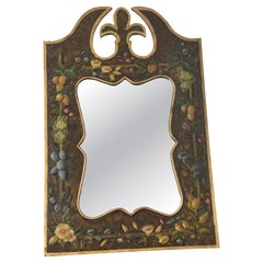 20 c Italian Florentine Fleur de Lus Painted Fruits Flowers Mirror