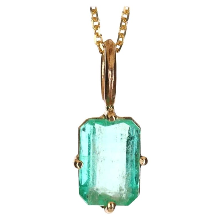 Pendentif en or 14K de 2,0 carats, taille émeraude colombienne, solitaire