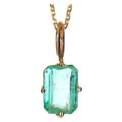 2.0-Carat 14K Colombian Emerald Cut Solitaire Gold Pendant