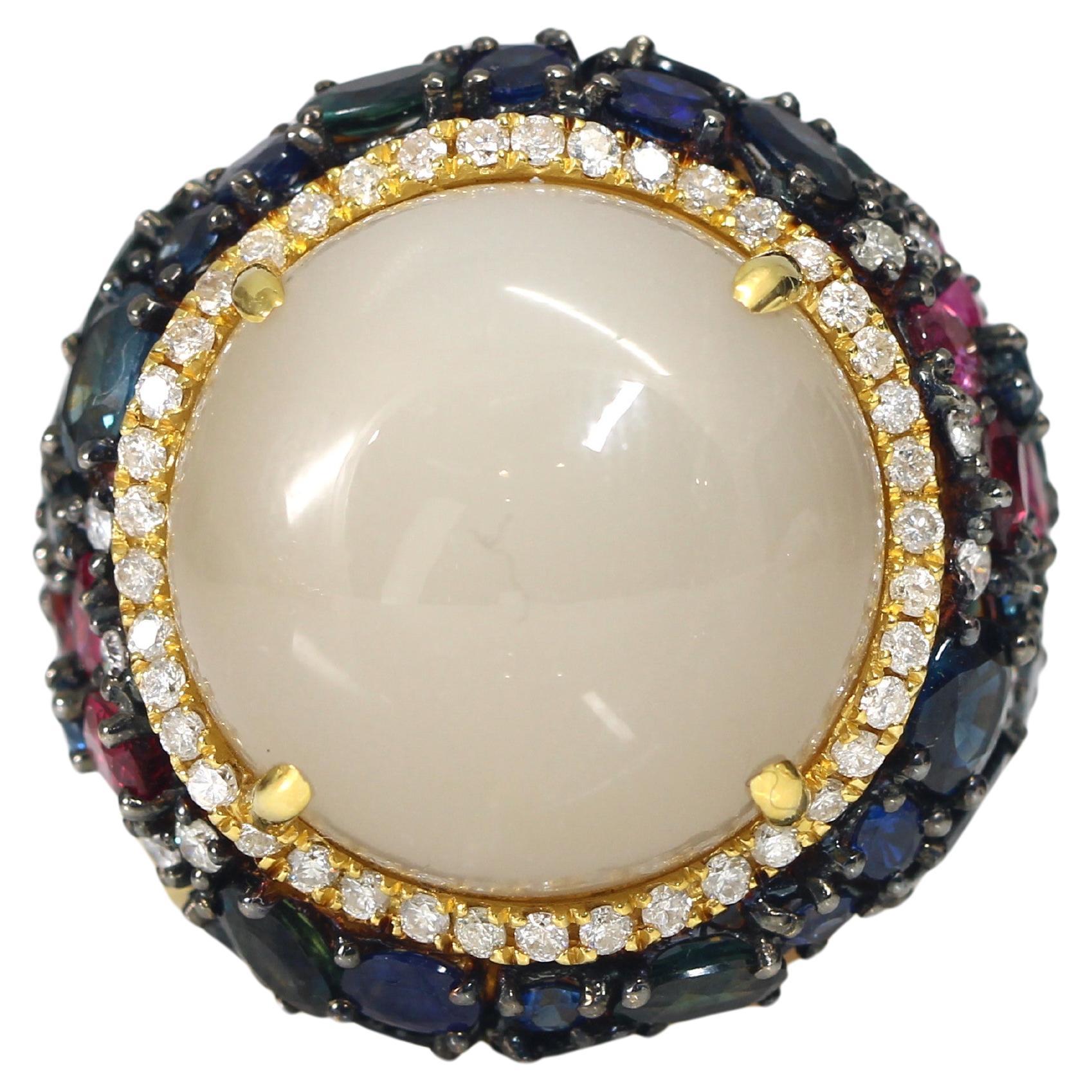 Genuine Ethiopian Opal and Lab Diamond Silver Oval Cocktail Necklace main image 0