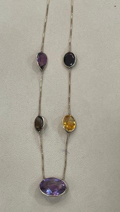 20 Carat Amethyst, Citrine and Smoky Quartz 5-Piece Chain Necklace 14 Karat Gold
