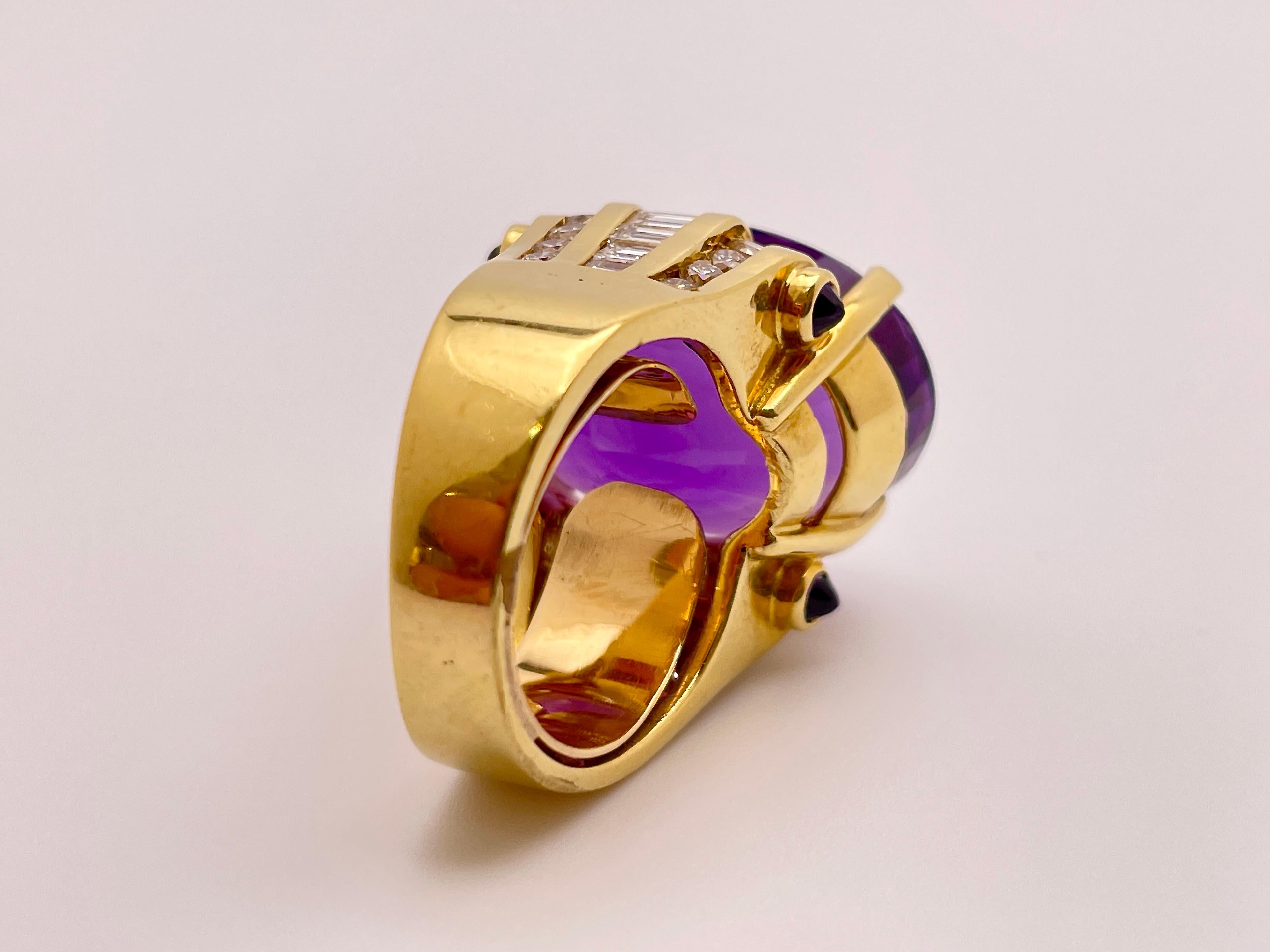 20 Carat Amethyst Diamond 18 Karat Yellow Gold Ring For Sale 6