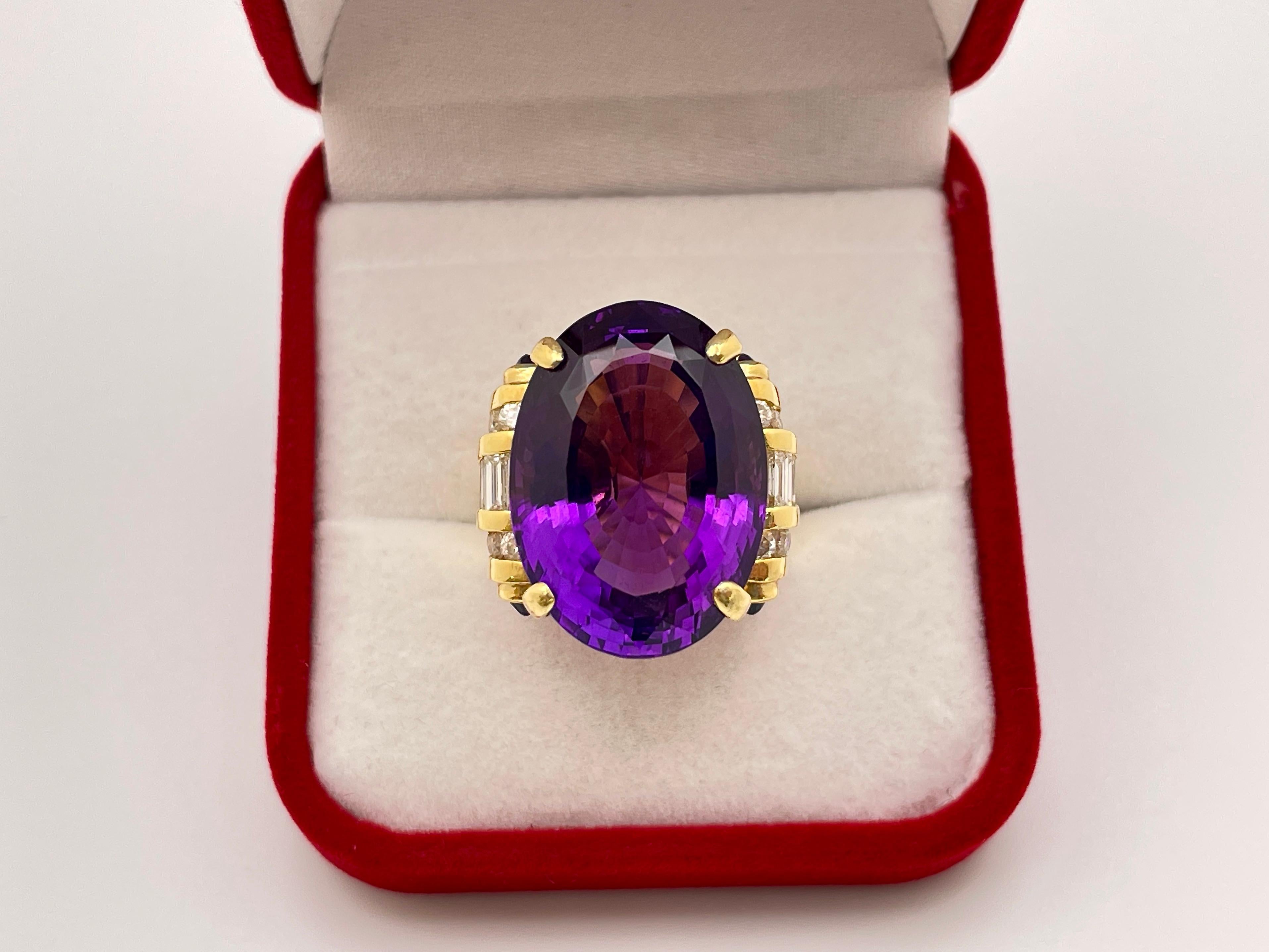 20 Carat Amethyst Diamond 18 Karat Yellow Gold Ring For Sale 8