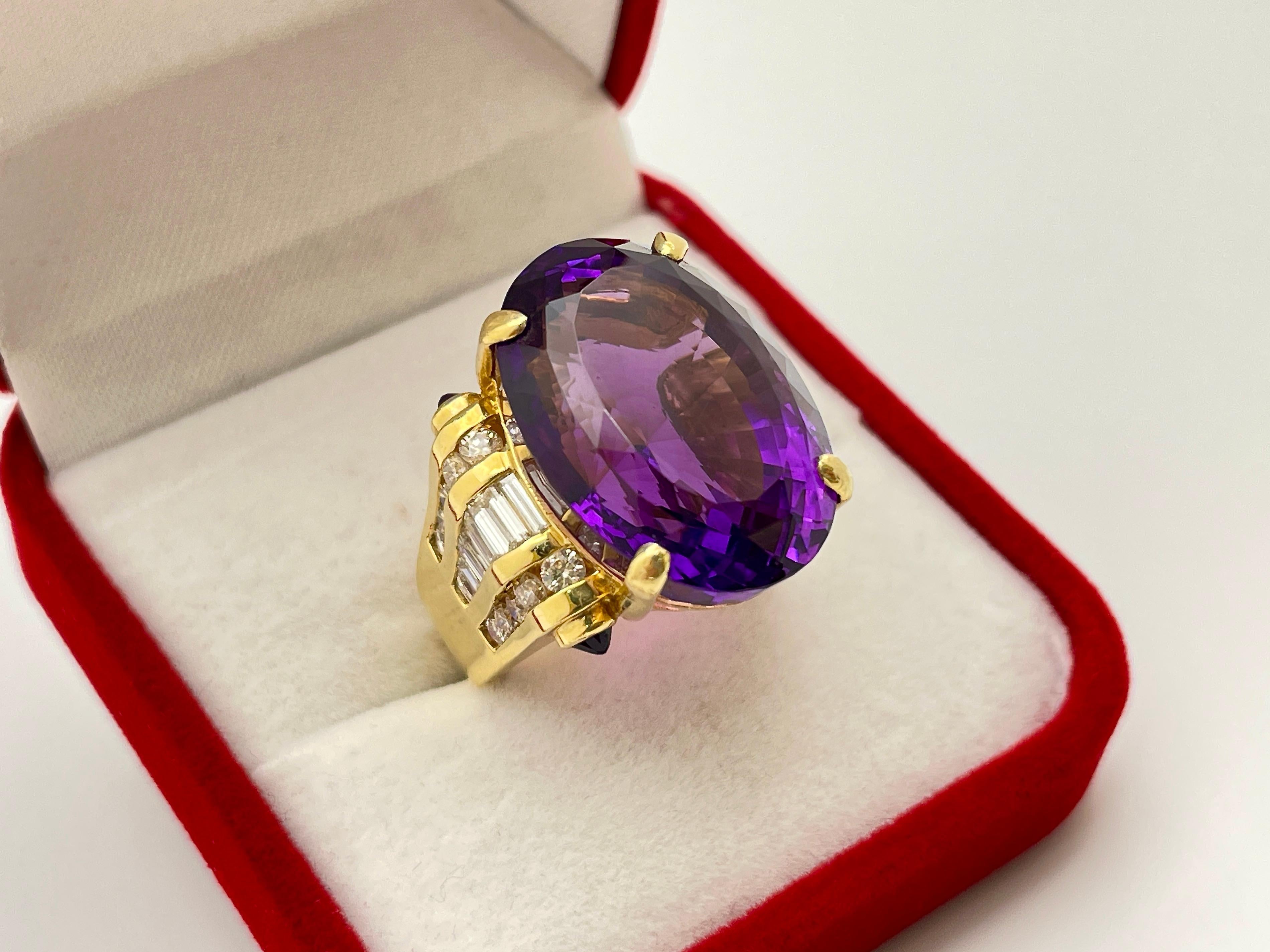 20 Carat Amethyst Diamond 18 Karat Yellow Gold Ring For Sale 9