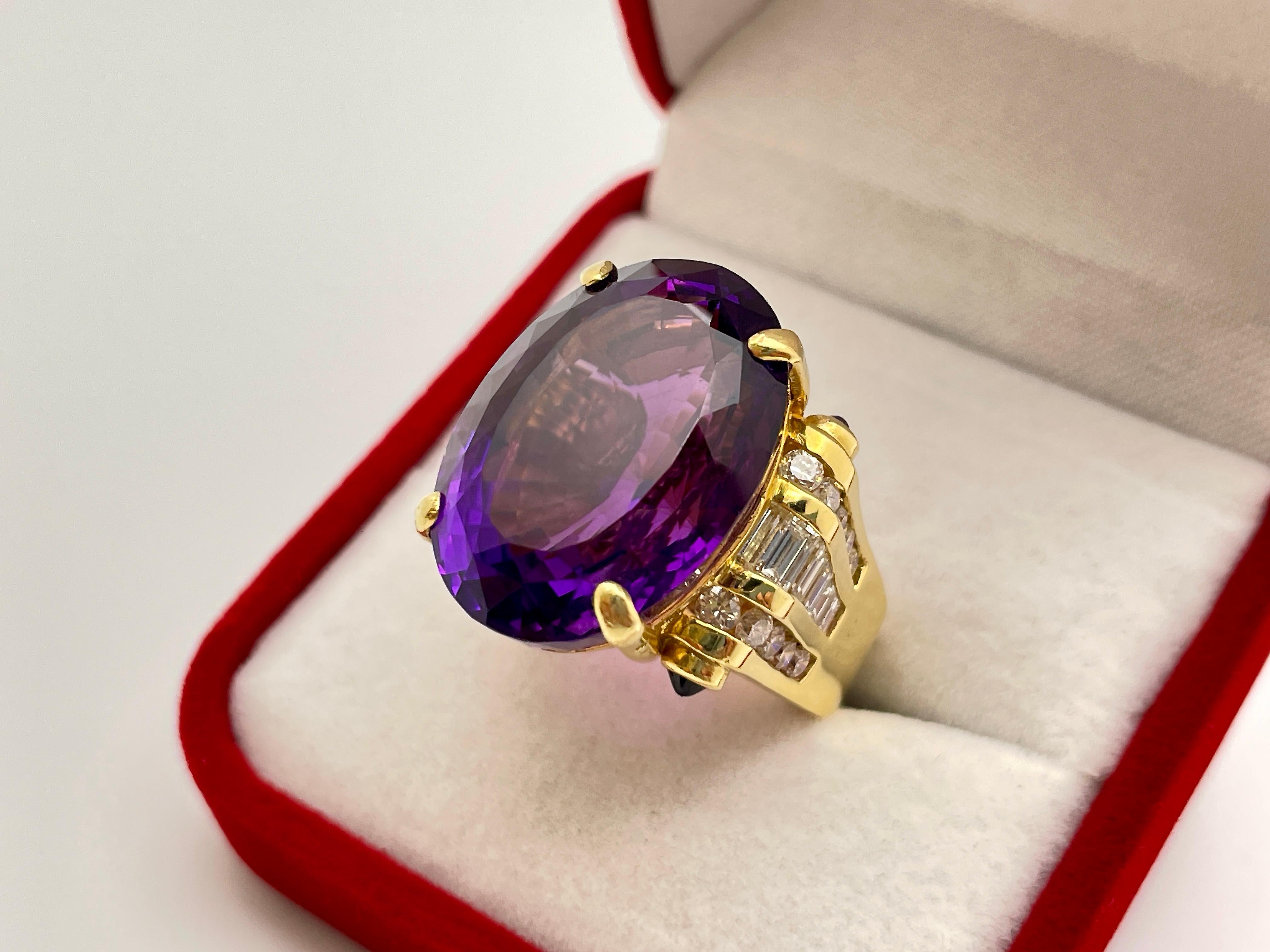 20 Carat Amethyst Diamond 18 Karat Yellow Gold Ring For Sale 10