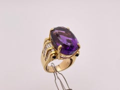 20 Carat Amethyst Diamond 18 Karat Yellow Gold Ring