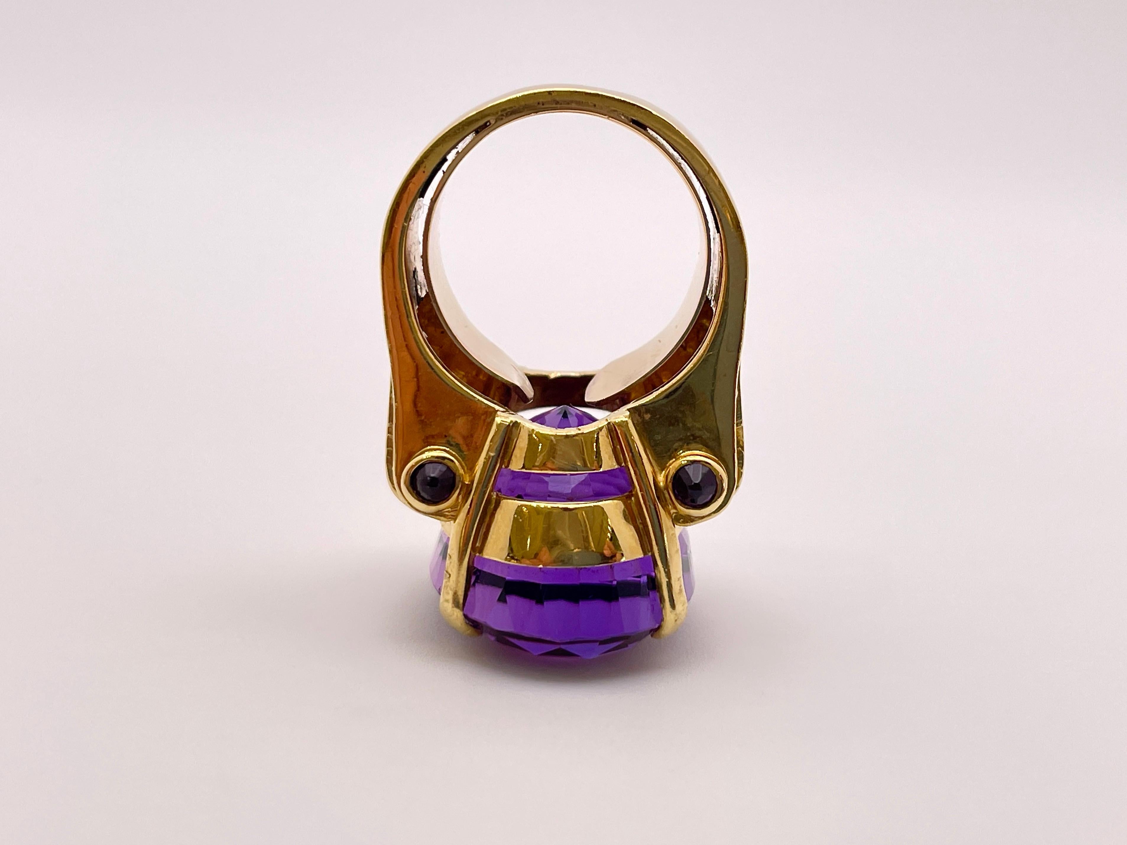 20 Carat Amethyst Diamond 18 Karat Yellow Gold Ring For Sale 4