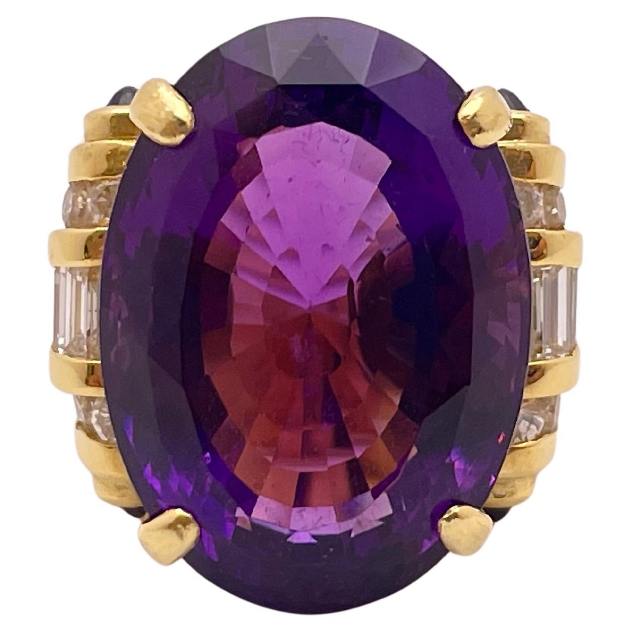 20 Carat Amethyst Diamond 18 Karat Yellow Gold Ring