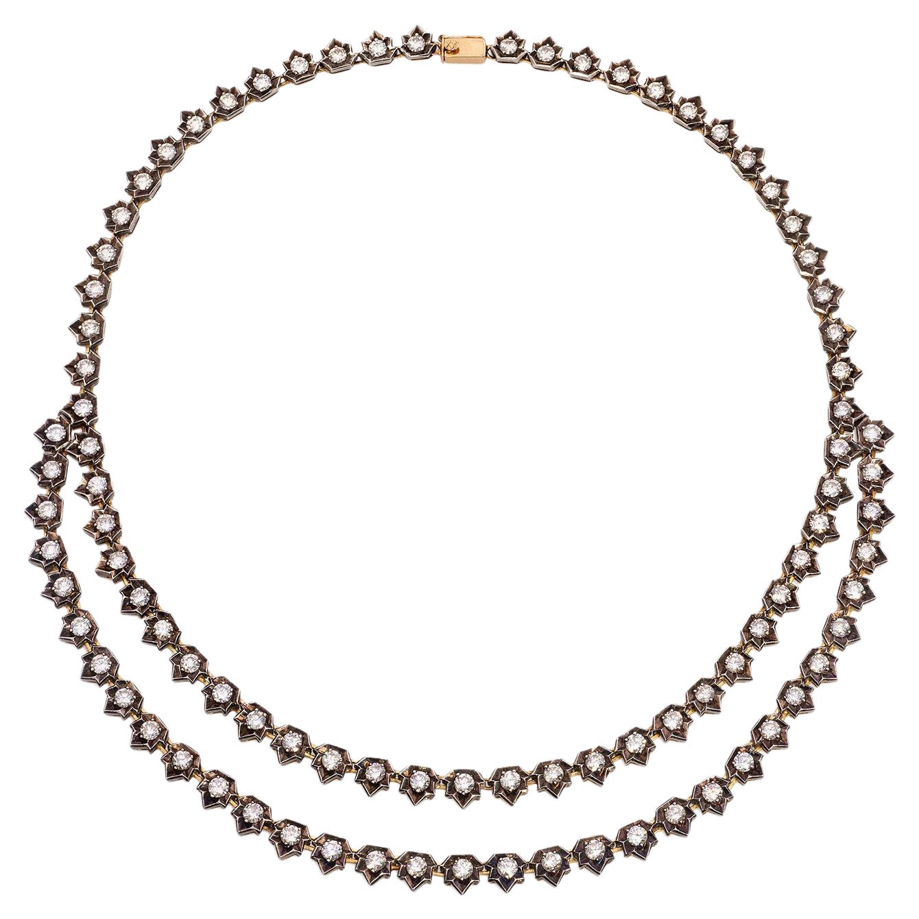 20 Carat Antique Edwardian Style Rivera Diamond Gold Necklace  