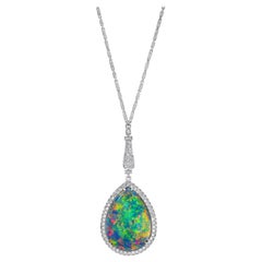 20 Karat Art Deco Natürlicher Schwarzer Opal Diamant GIA zertifiziert 18 Karat Halskette