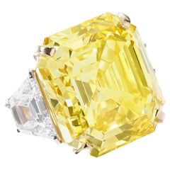 20 Carat Assher Brilliant Statement Fancy Yellow Diamond Ring