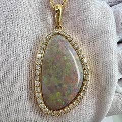 20 Carat Australian Coober Pedy Opal & Diamond 18k Yellow Gold Pendant Necklace