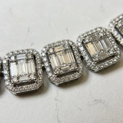 20 Carat Baguette and Round Diamond Graduated Tennis Necklace in 14k White Gold