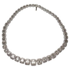 20 Carat Baguette and Round Diamond Graduated Tennis Necklace in 14k White Gold