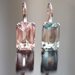 20 Carat Blue Aquamarine Pink Morganite 14 Karat White Gold Earrings
