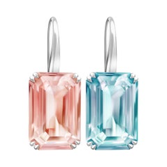 20 Carat Blue Aquamarine Pink Morganite 14 Karat White Gold Earrings