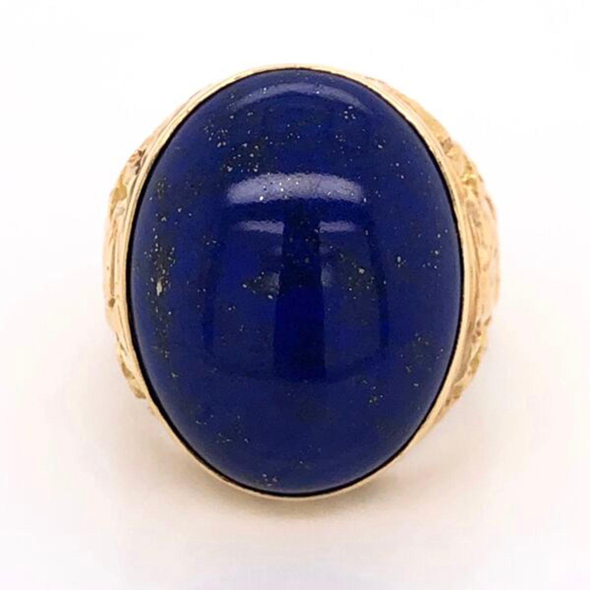 Modernist 20 Carat Blue Lapis Lazuli Gentleman’s Gold Ring Estate Fine Jewelry