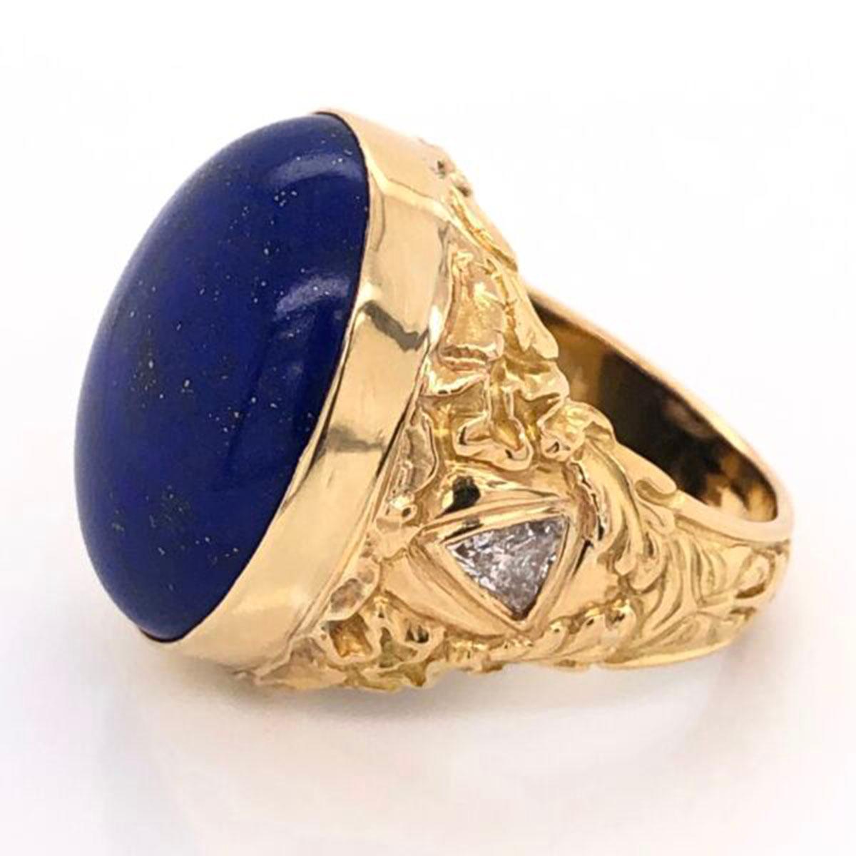 20 Carat Blue Lapis Lazuli Gentleman’s Gold Ring Estate Fine Jewelry In Excellent Condition In Montreal, QC