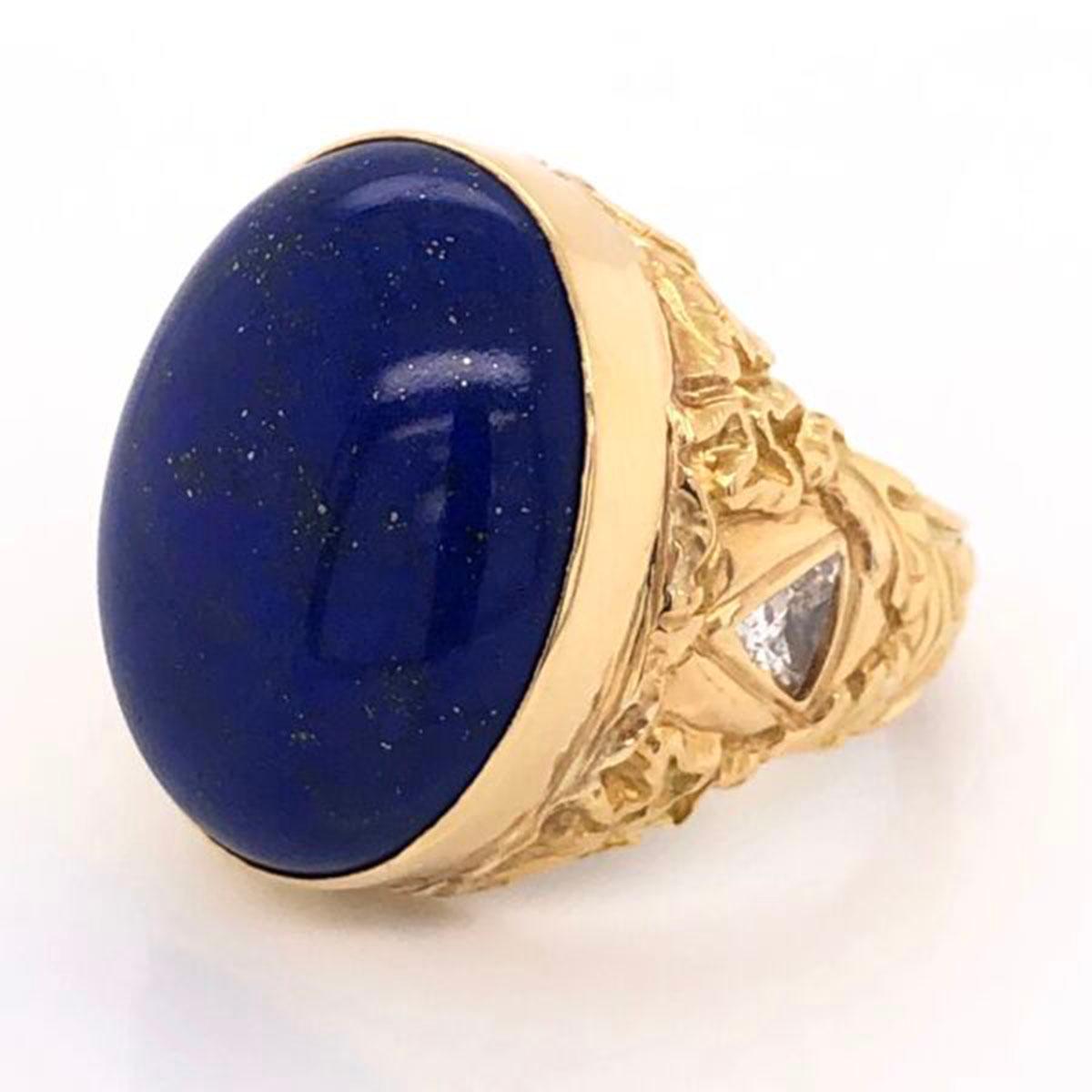 20 Carat Blue Lapis Lazuli Gentleman’s Gold Ring Estate Fine Jewelry 2