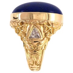 20 Carat Blue Lapis Lazuli Gentleman's Gold Ring Estate Fine Jewelry