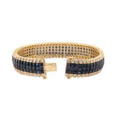 20.24 Carat Thailand Blue Sapphire Invisible Set Bracelet in 18K Gold