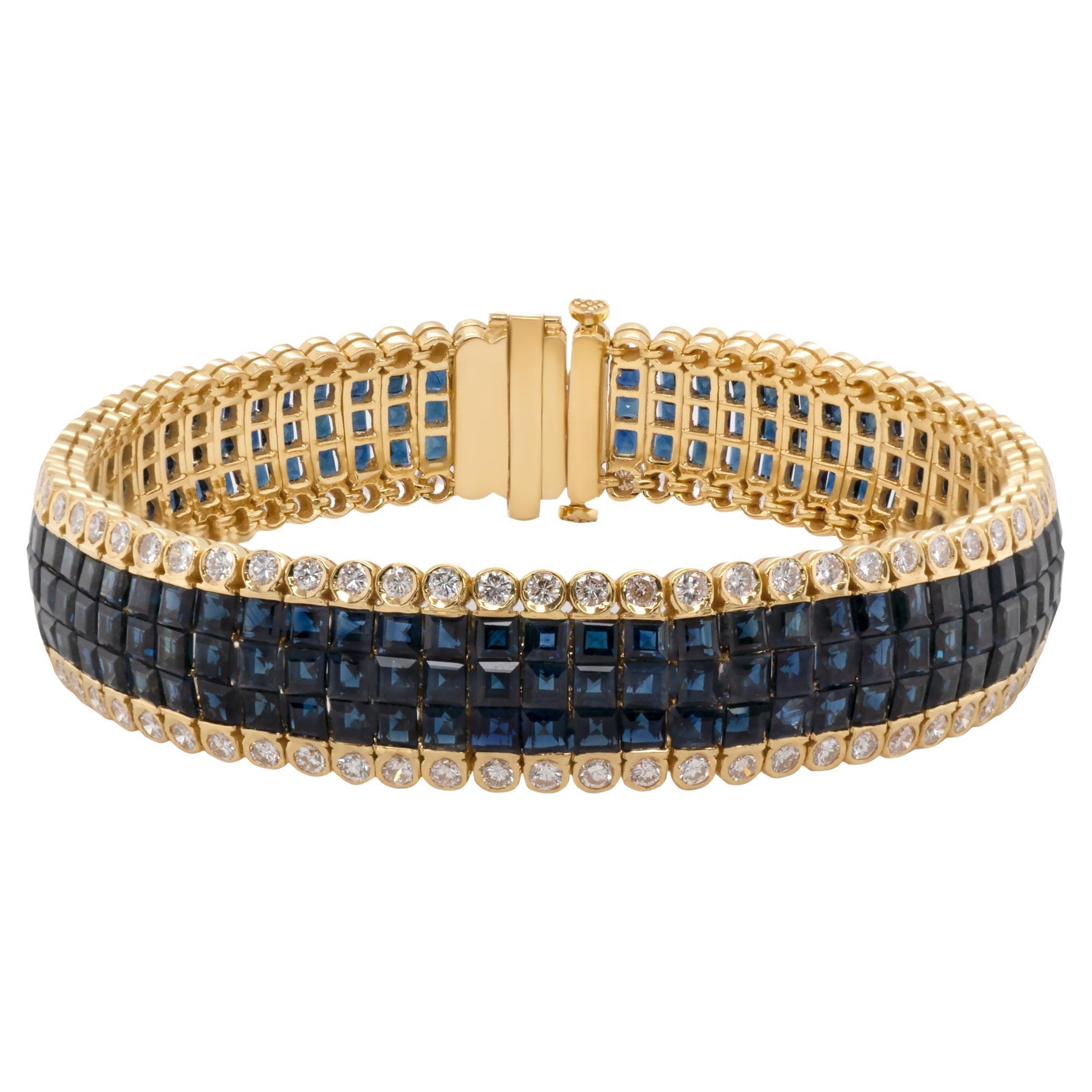 20.24 Carat Thailand Blue Sapphire Invisible Set Bracelet in 18K Gold