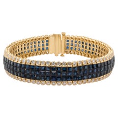 20.24 Carat Thailand Blue Sapphire Invisible Set Bracelet in 18K Gold