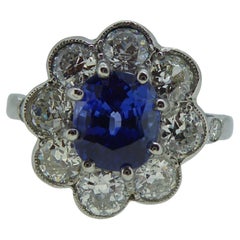 2.0 Carat Blue Sapphire and Diamond Cluster Ring, Platinum