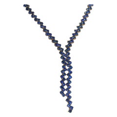 20+ Carat Blue Sapphire T Necklace in 18k Gold