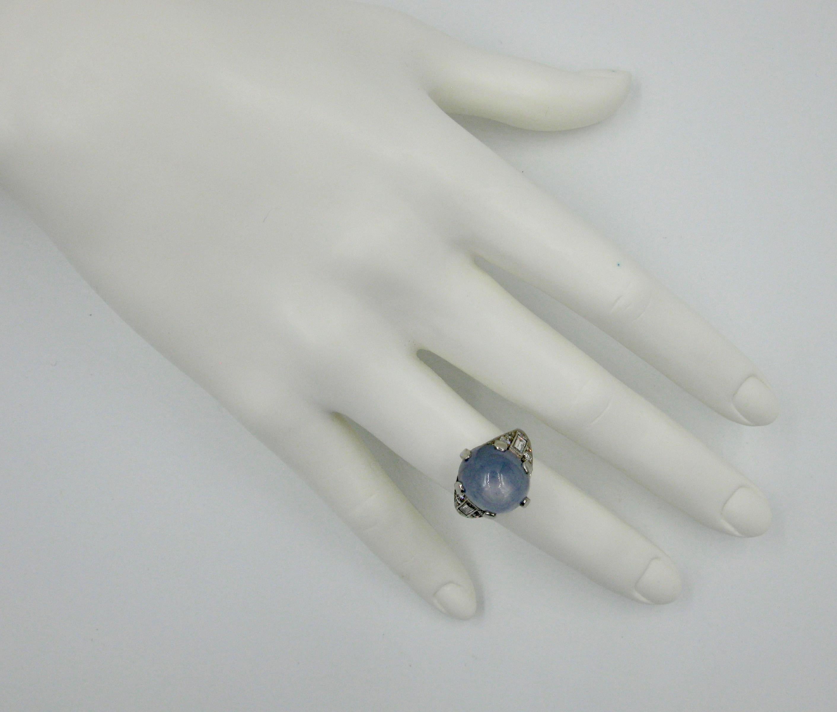 20 Carat Blue Star Sapphire Diamond Palladium Cocktail Ring Art Deco For Sale 1