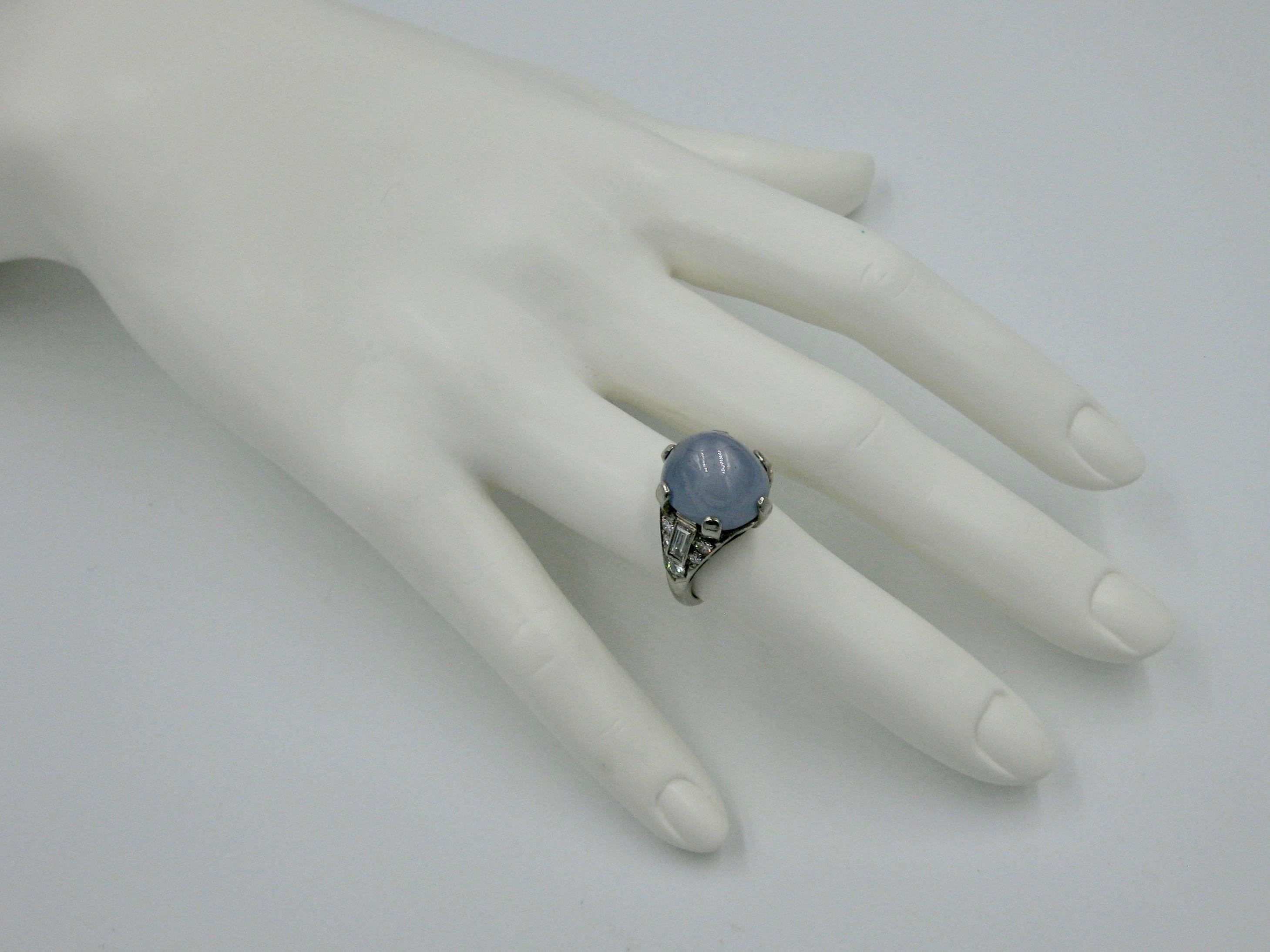 20 Carat Blue Star Sapphire Diamond Palladium Cocktail Ring Art Deco For Sale 2