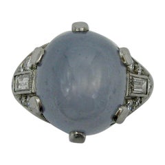 Antique 20 Carat Blue Star Sapphire Diamond Palladium Cocktail Ring Art Deco