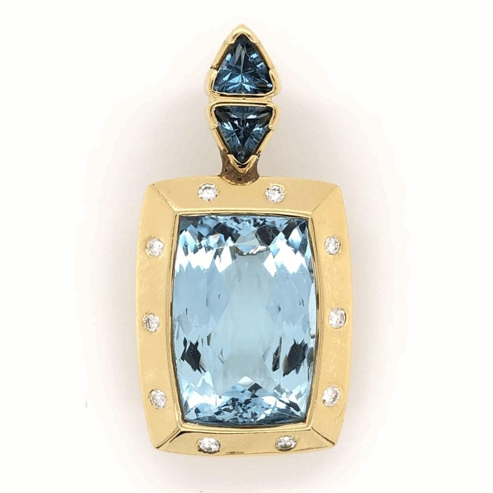 20 Karat Blauer Topas Edelstein Diamant Gold Anhänger Enhancer Fine Estate Jewelry (Gemischter Schliff) im Angebot