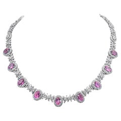 Collana in platino con diamanti e zaffiri rosa Bubblegum da 20 carati