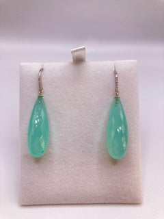20 Carat Chalcedony Drop Earrings 14k Diamond