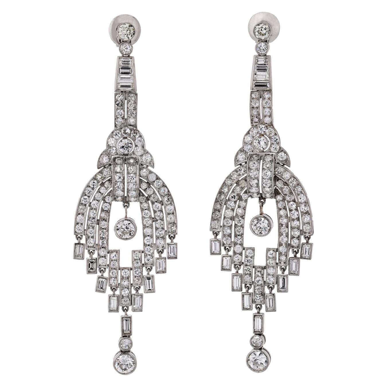 20 Carat Chandelier Dangling Art Deco Platinum Earrings
