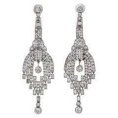 20 Carat Chandelier Dangling Art Deco Platinum Earrings