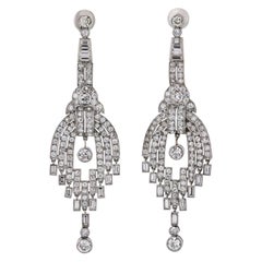 Vintage 20 Carat Chandelier Dangling Art Deco Platinum Earrings