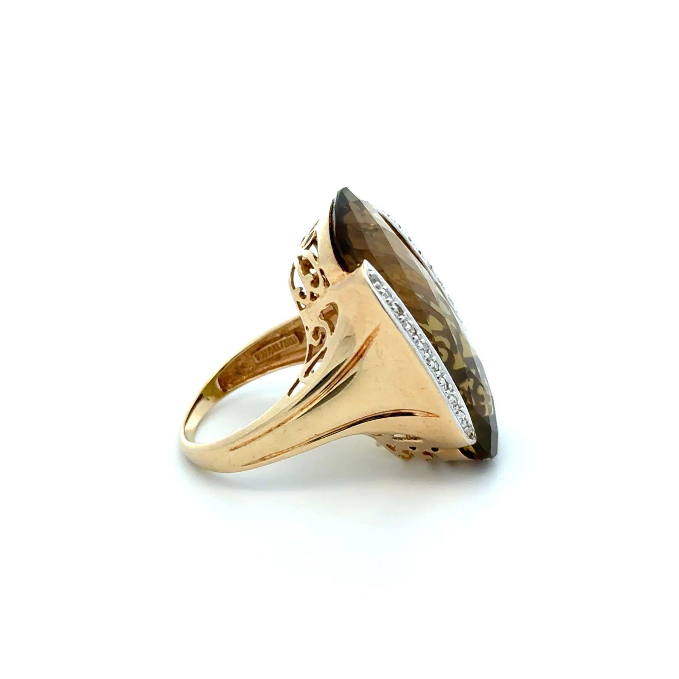 Donna Anello da cocktail d'epoca con quarzo a scacchiera e diamanti da 20 carati in vendita