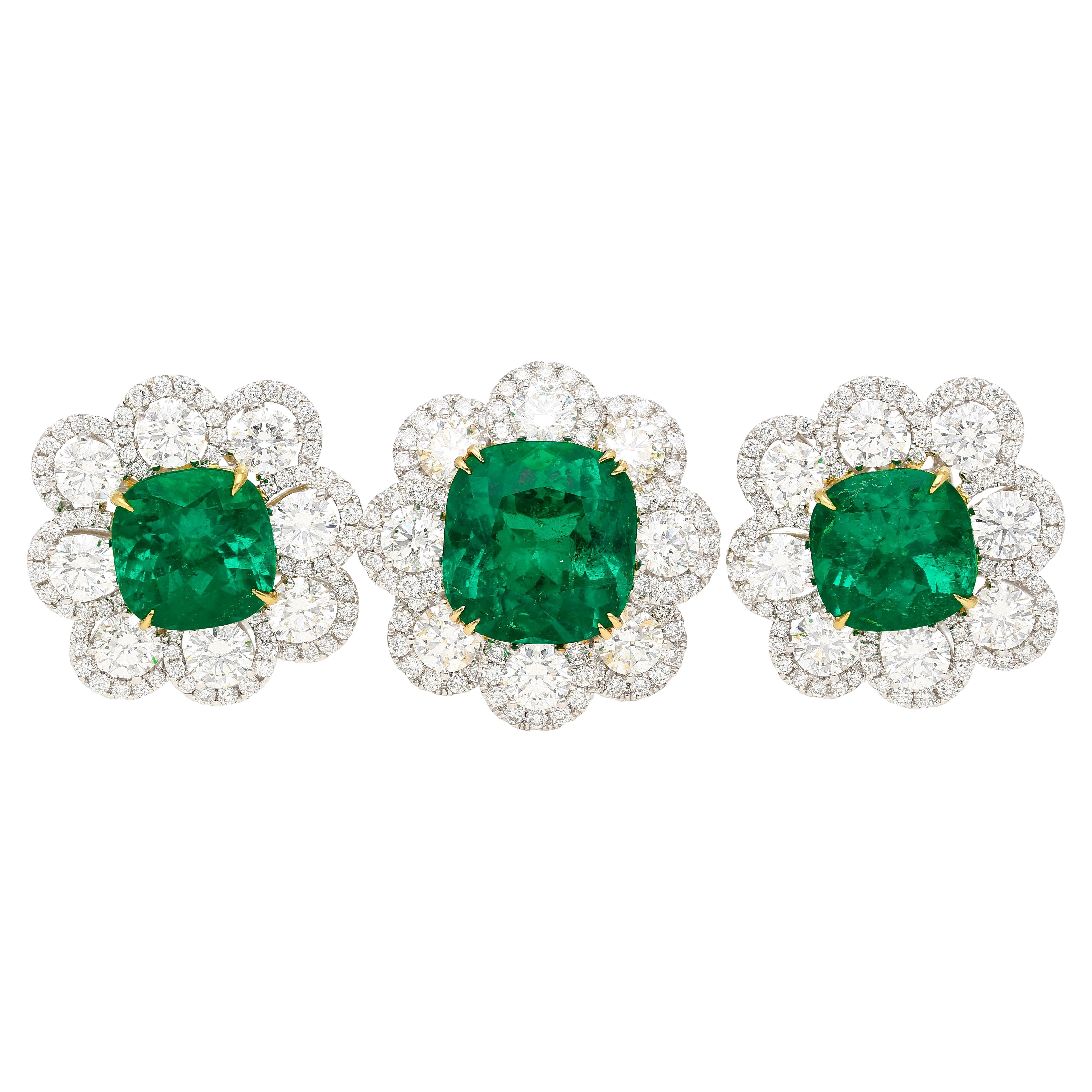 ~20 Karat kolumbianischer Smaragd im Kissenschliff GRS zertifiziert und Diamant 18K Set
