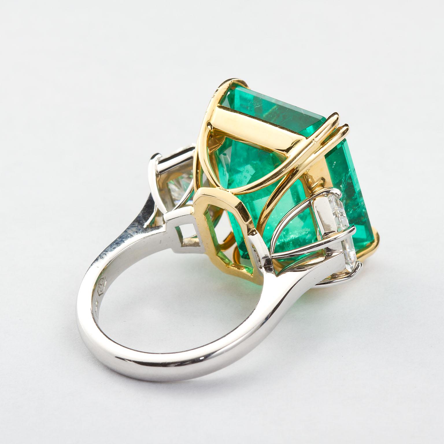 Contemporary 20 Carat Colombian Emerald Engagement Ring 