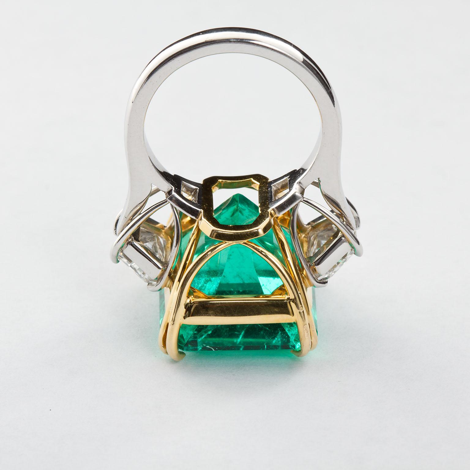 Emerald Cut 20 Carat Colombian Emerald Engagement Ring 