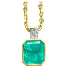 AGL Certified 20 Carat Colombian Emerald Minor Oil in 14k Gold Bezel Set Pendant