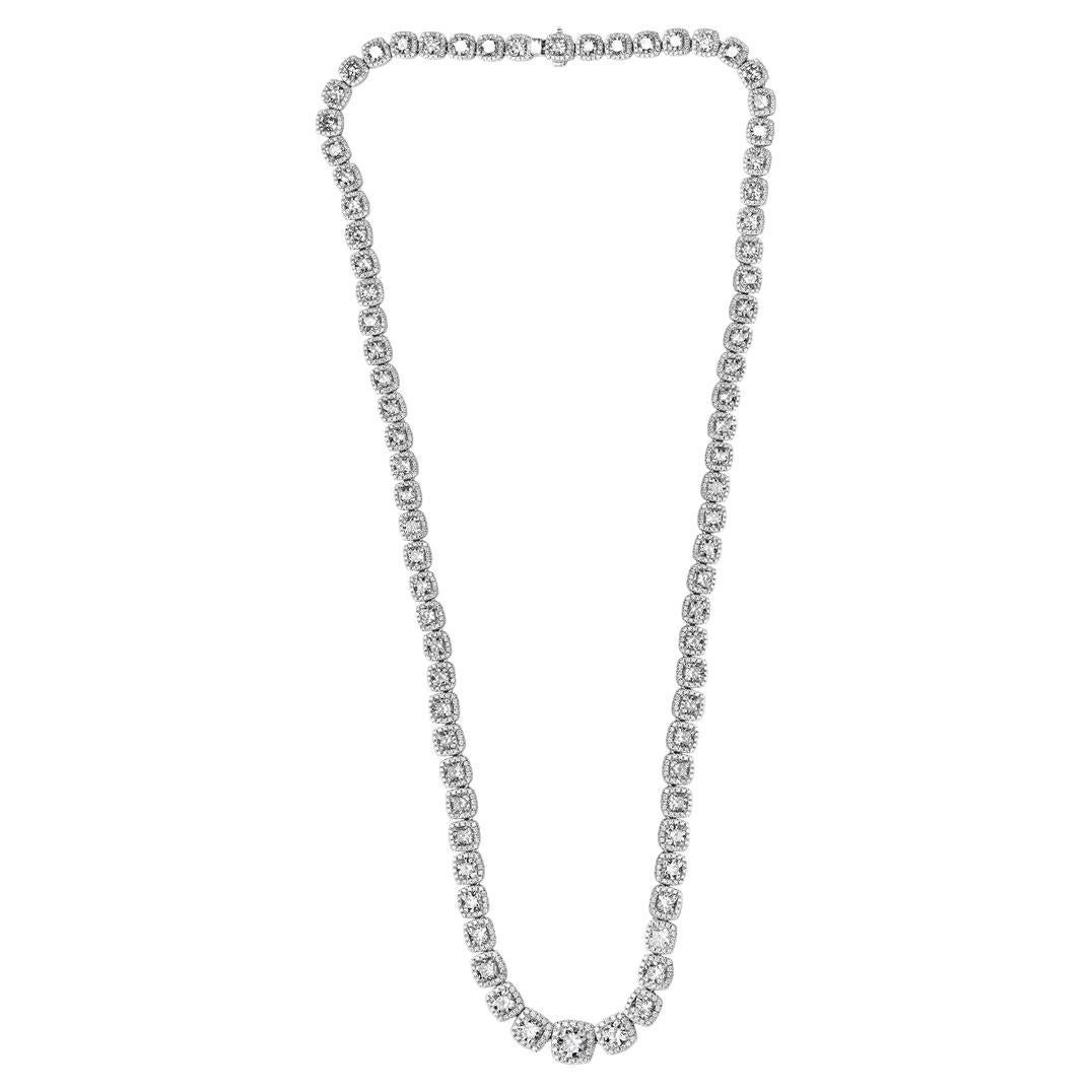 20 Carat Cushion Halo Diamond Tennis Necklace In New Condition For Sale In Rome, IT