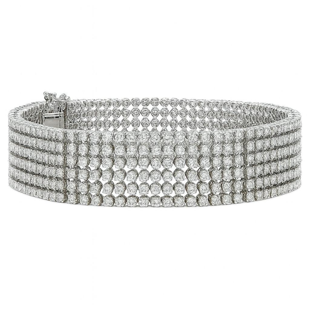 Contemporary 20 Carat Diamond 6-Row Wide Bracelet For Sale