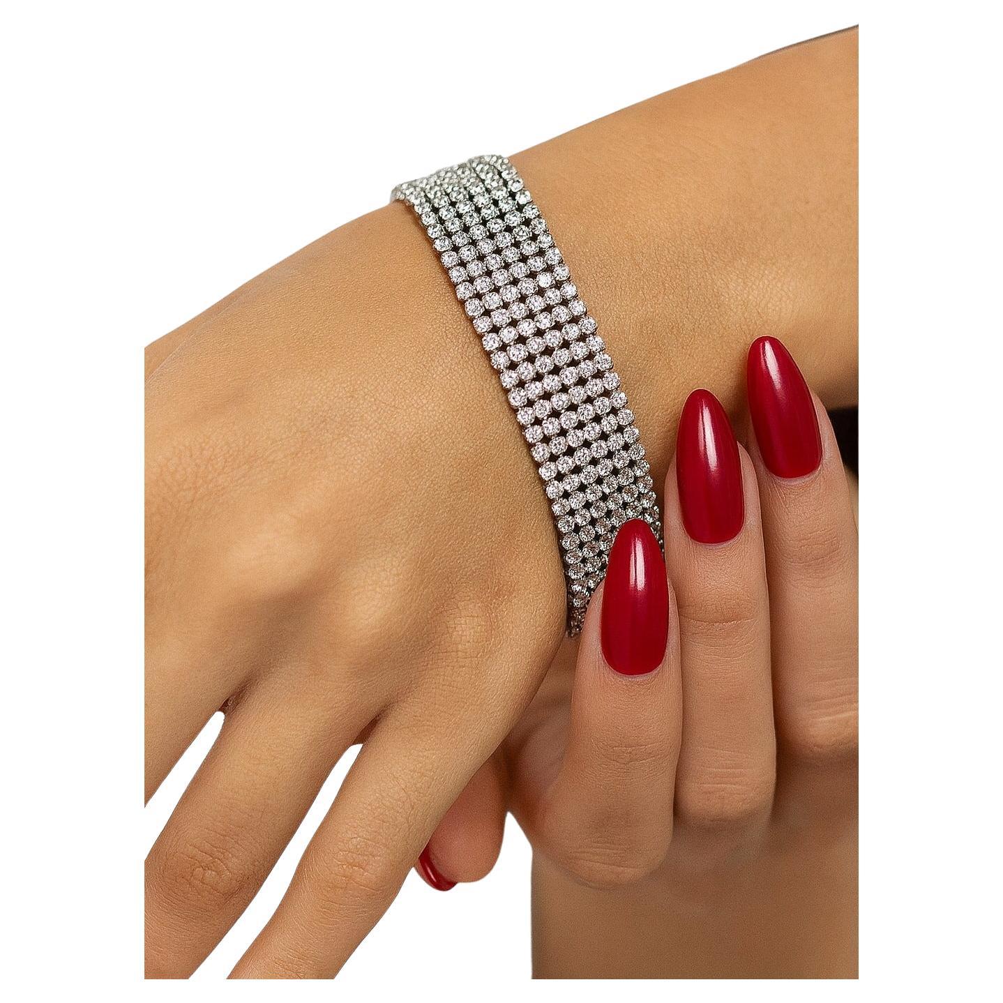 20 Carat Diamond 6-Row Wide Bracelet For Sale