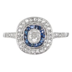 .20 Carat Diamond Blue Sapphire Halo Platinum Engagement Ring