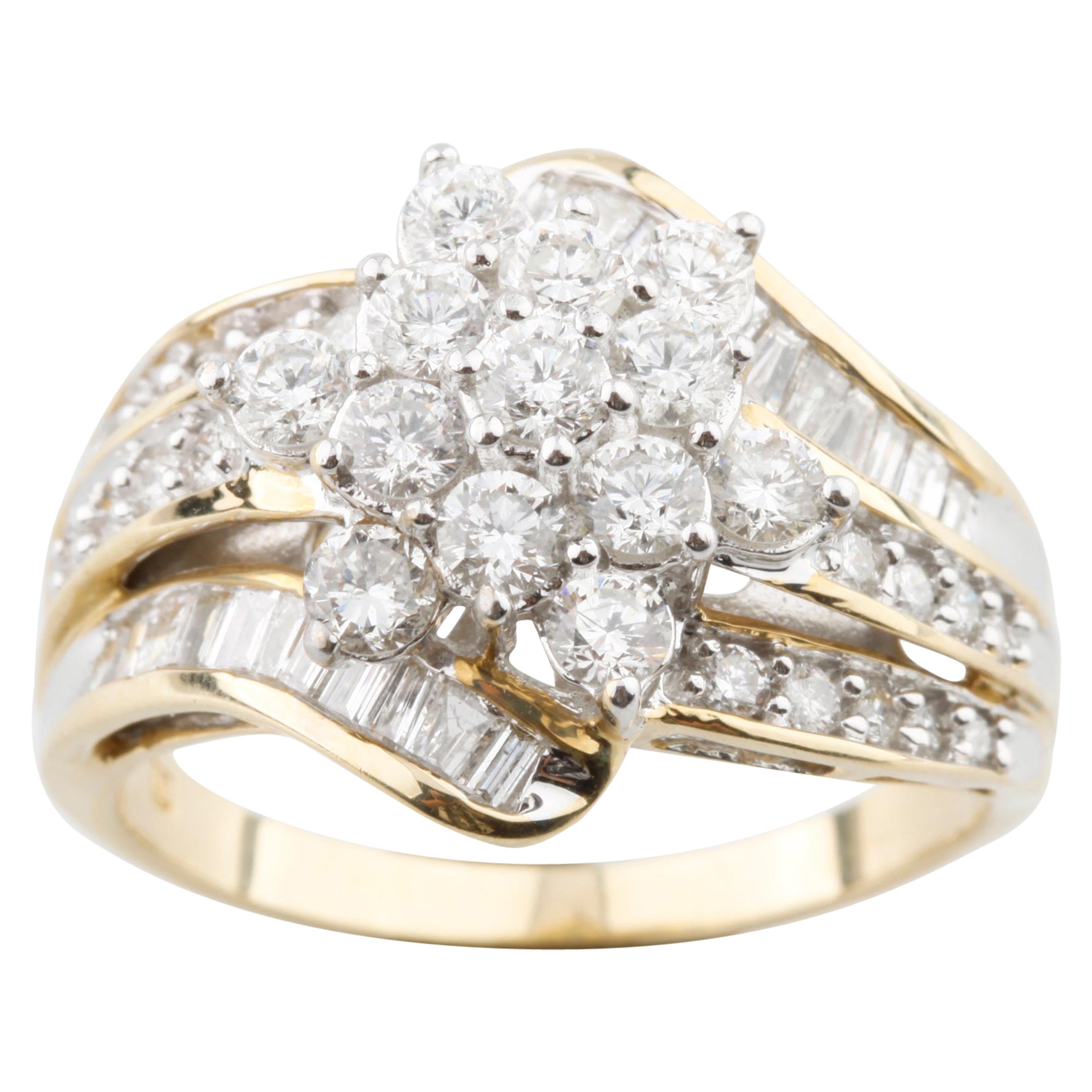 2.0 Carat Diamond Cluster Ring in Yellow and White Gold For Sale