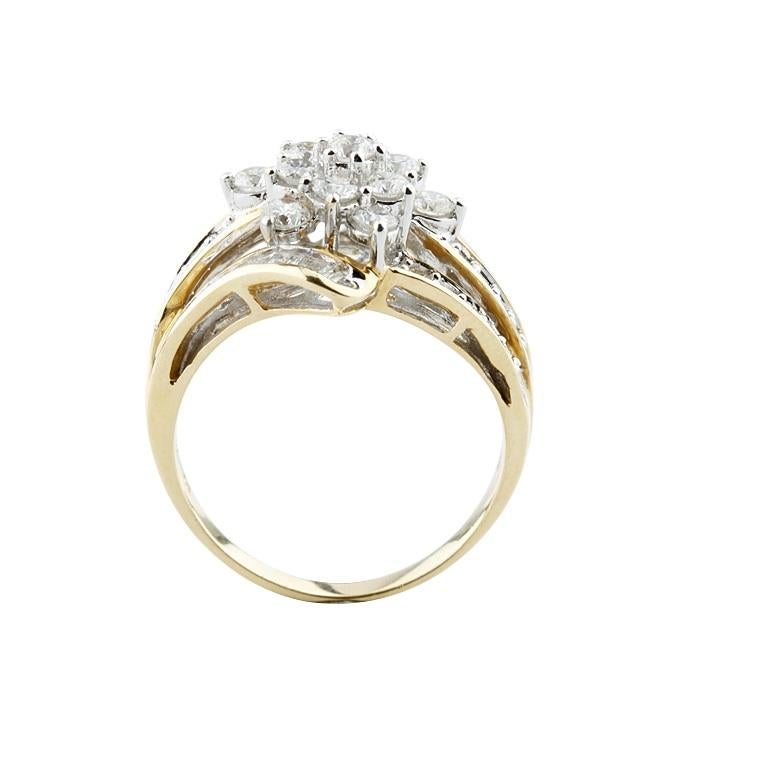 Modern 2.0 Carat Diamond Cluster Ring in Yellow and White Gold For Sale